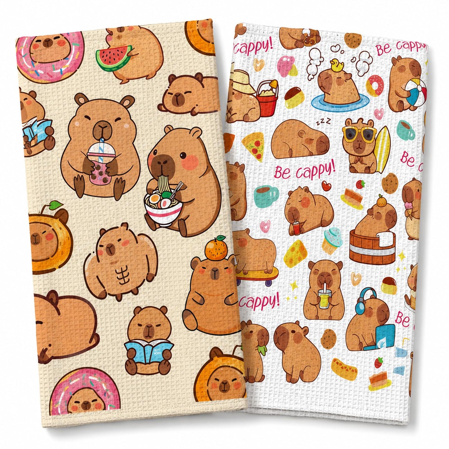 Vexilon 2 Pcs Capybara Kitchen Towels, Soft Absorbent Waffle Dish Cloths