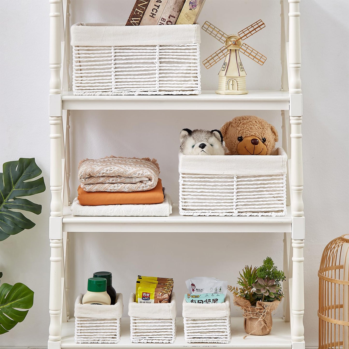 Vagusicc Wicker Storage Basket, Set of 5 Hand-Woven Display Hamper Basket, Nesting Natural Wicker Organizer Baskets, Storage Boxes Bin