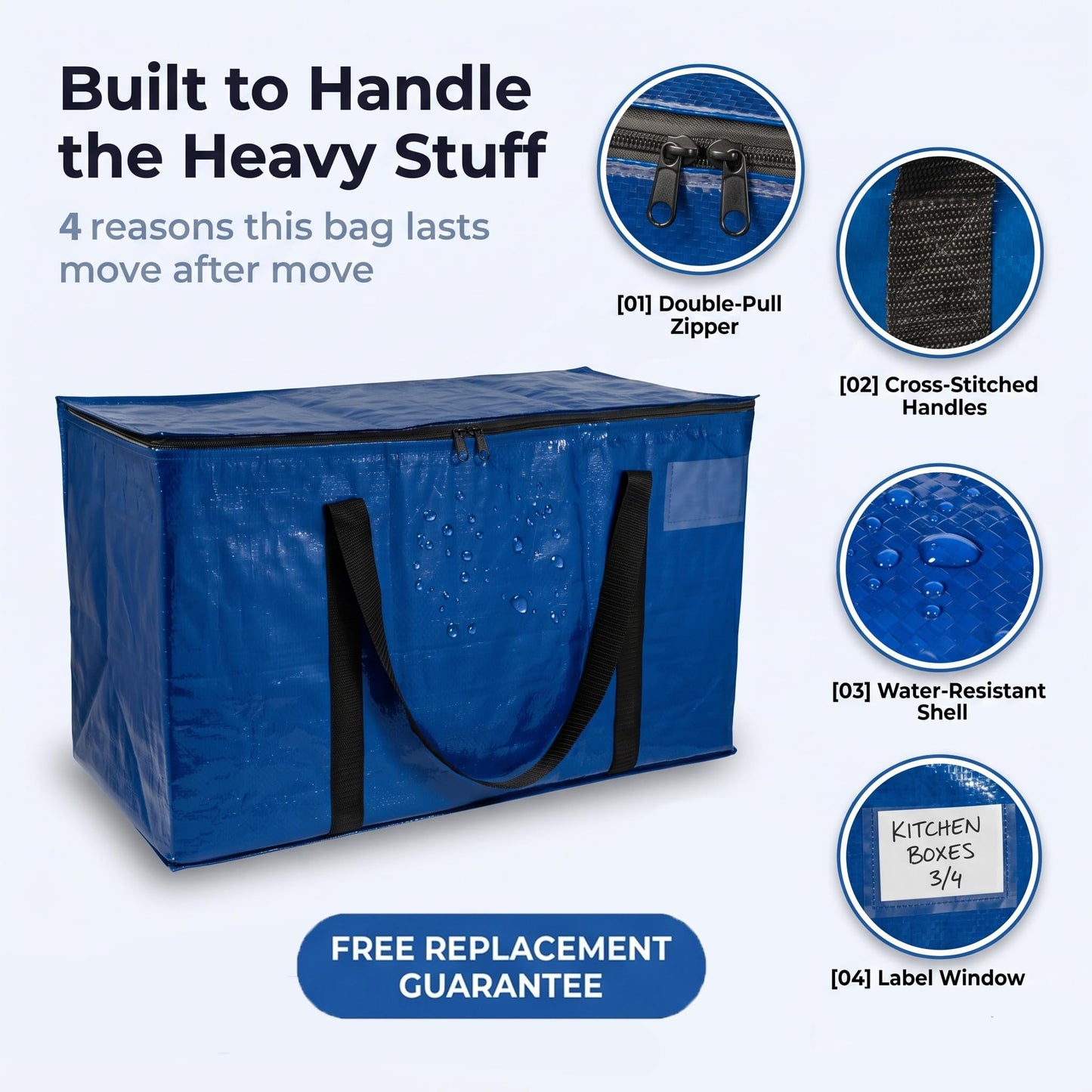 ClearSpace Heavy Duty Moving Bags or Storage Bins with Lids, Blue, 6 Pack