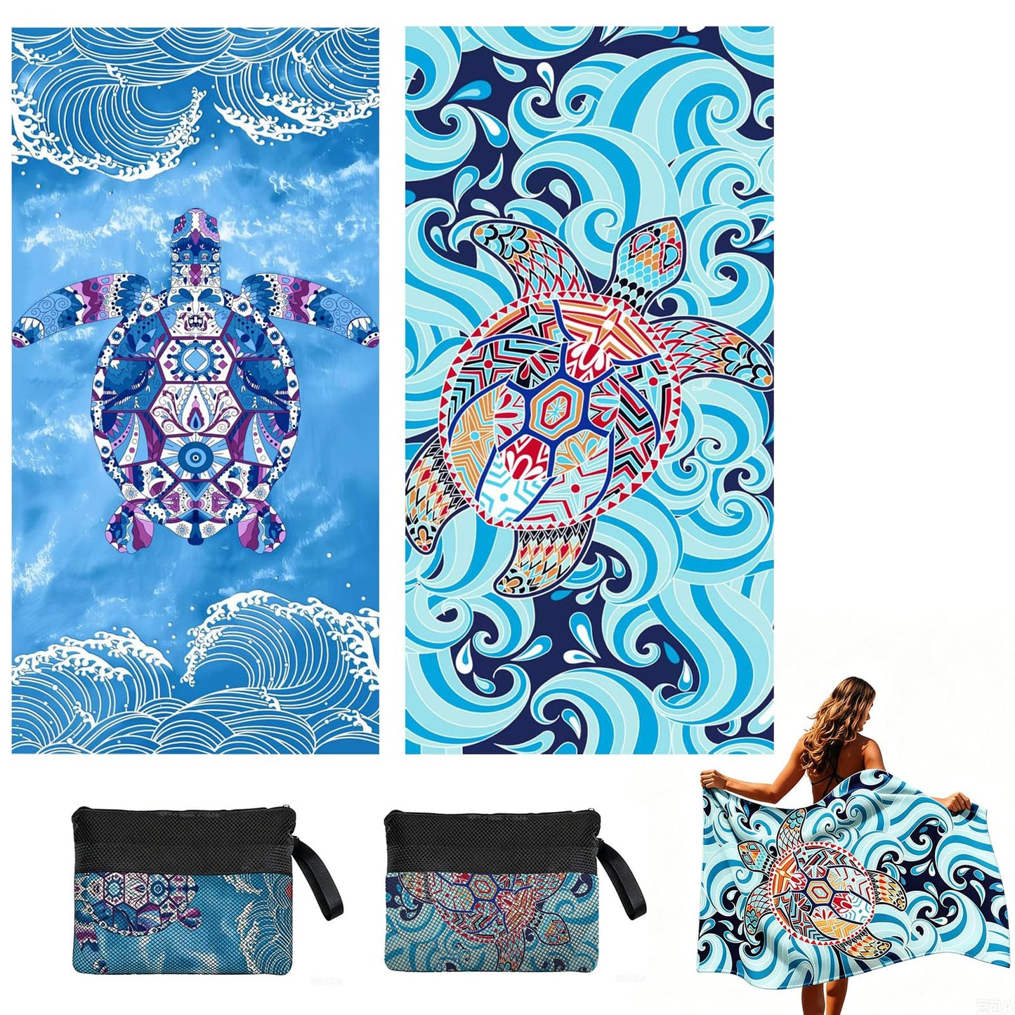 Luckezo 2 Pack Thin Lightweight Microfiber Beach Towel, Oversized 180 x 90 cm Big Extra Large Microfiber Sand Free Towels