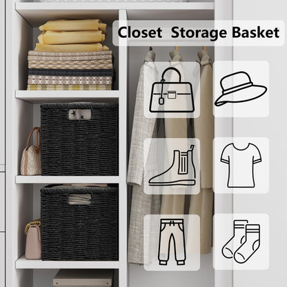 Vagusicc Wicker Storage Basket, Foldable Storage Cubes Organizer Bins, Handwoven Storage Baskets for Shelves Closet Wardrobe Bathroom