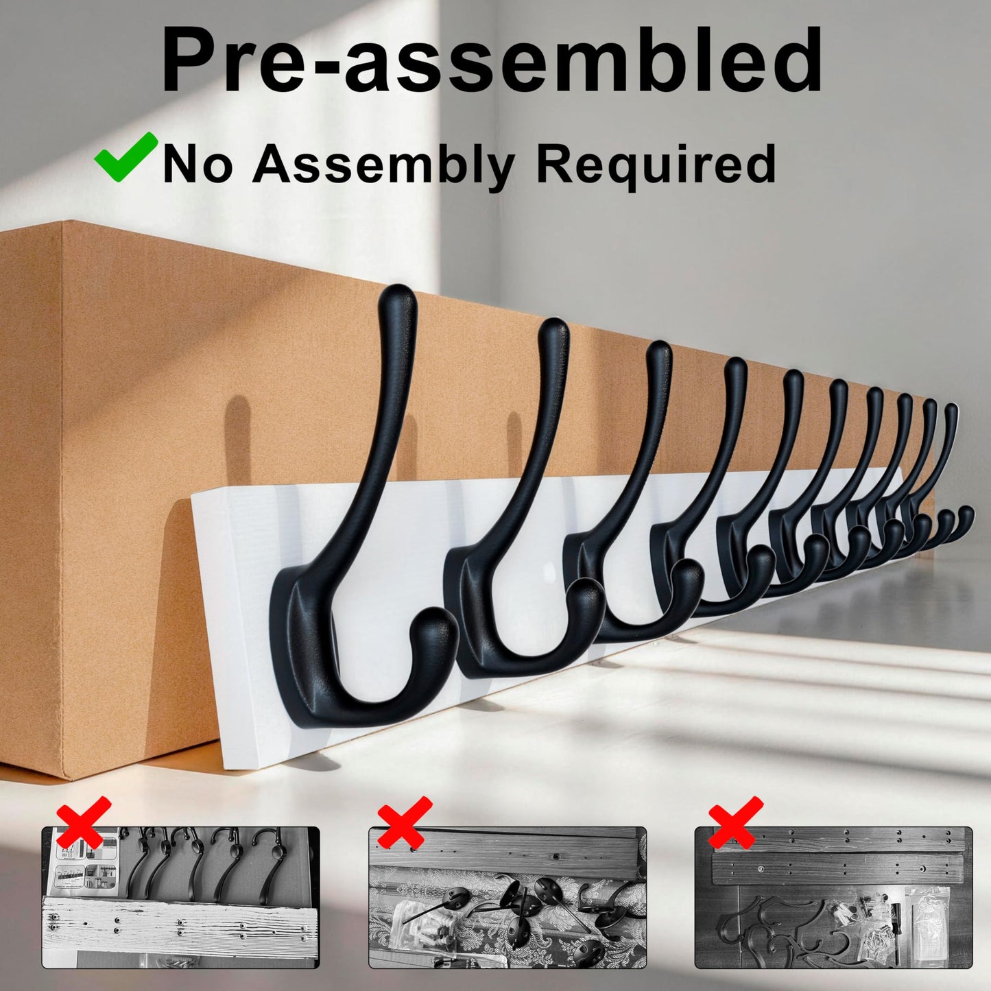 HONSKY Wall Coat Rack with 10 Double Hooks,71.5cm Wooden Coat and Towel Hanger Storage for Entryway, Bathroom, Bedroom