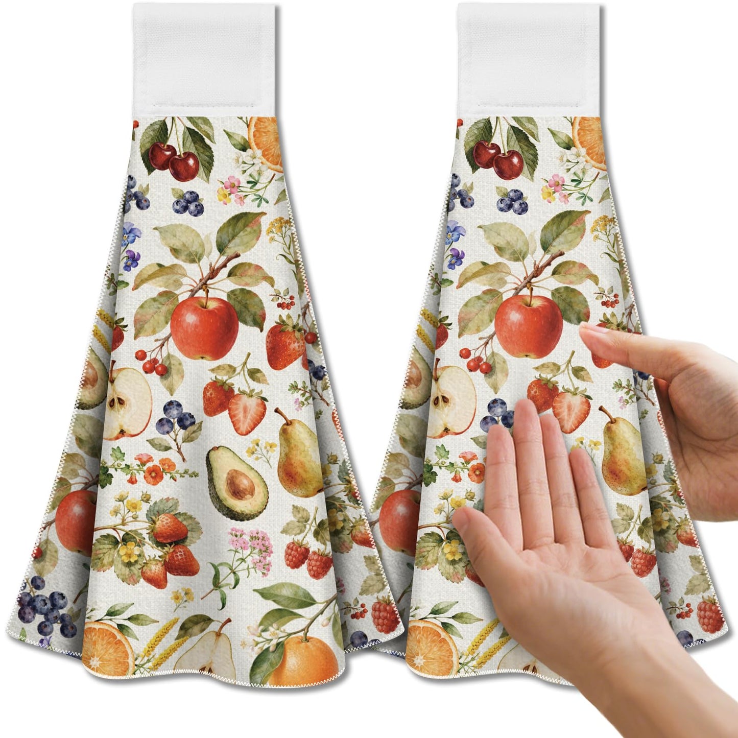 CUTHOLLOW 2 Pcs Fruits and Flowers Hanging Kitchen Towels with Loop