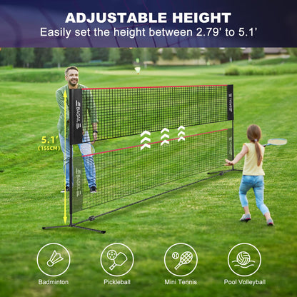 BAGAIL Badminton Net, Foldable Nylon Net, Hieght Adjustable Stand and Portable Carry Bag, Easy to Assemble or Disassemble, Ideal Recreational Sports
