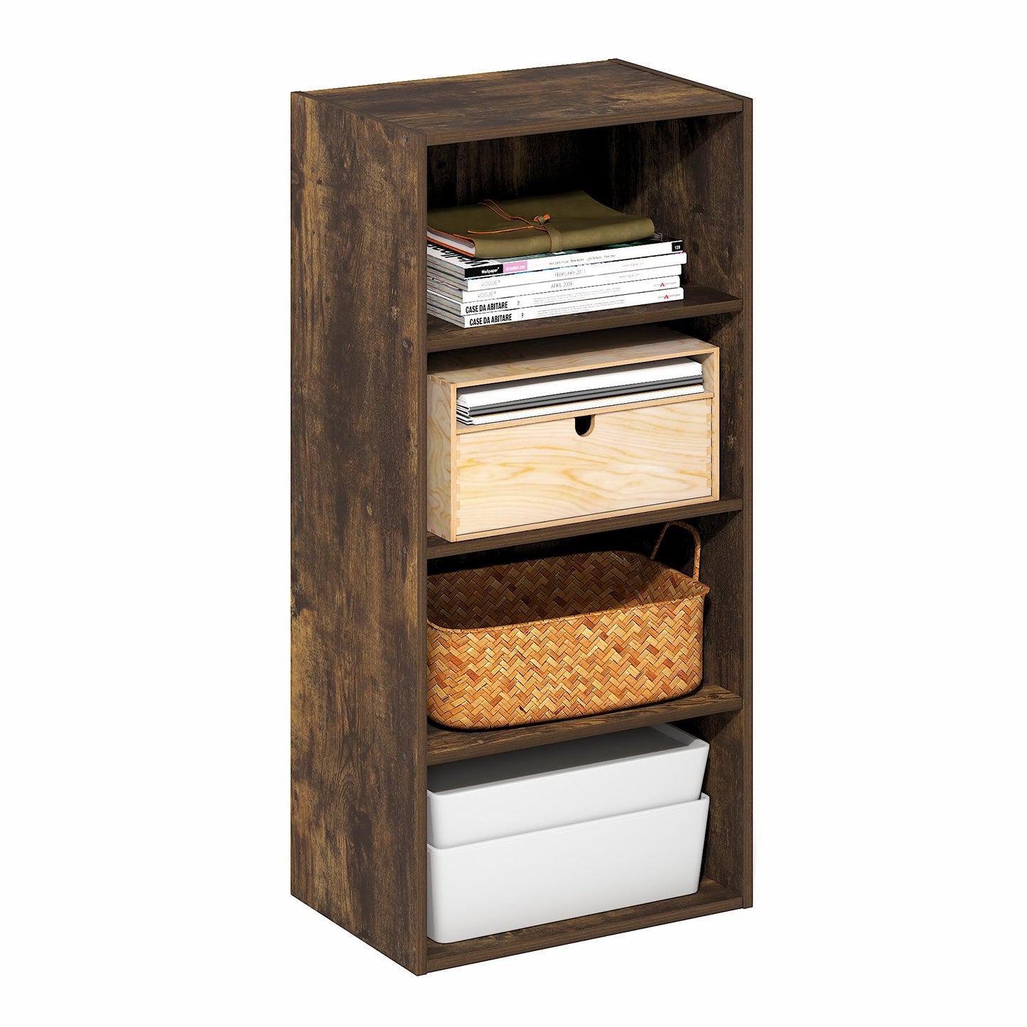 Furinno BASIC Book Shelf, 4-Tier Bookcase with Open Shelf, Bookshelf, Cube Storage Organizer, 11 x 17 x 35, for Living Room, Bedroom, Home Office