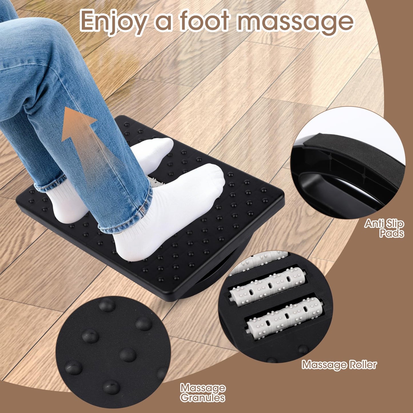 Nymblis Foot Rest Under Desk, Non-Slip Foot Stool with Roller Massager