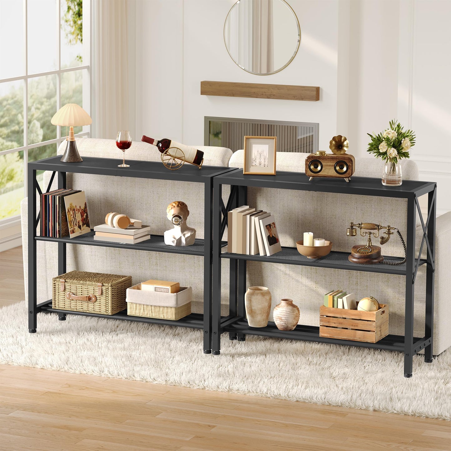 Hoctieon Industrial Console Table, 3 Tier Entryway Table, Metal Frame, Sofa Tables with Shelf, Hallway Desk, Entrance Tables for Entryway