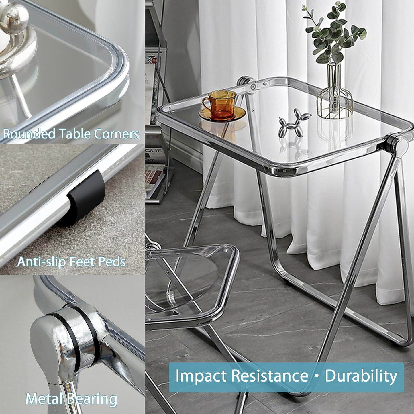 KAIHAOWIN Acrylic Folding Table, Space Saving Small Desk for Home Office, TV Tray, Computer Desk for Small Spaces, No Assembly Required