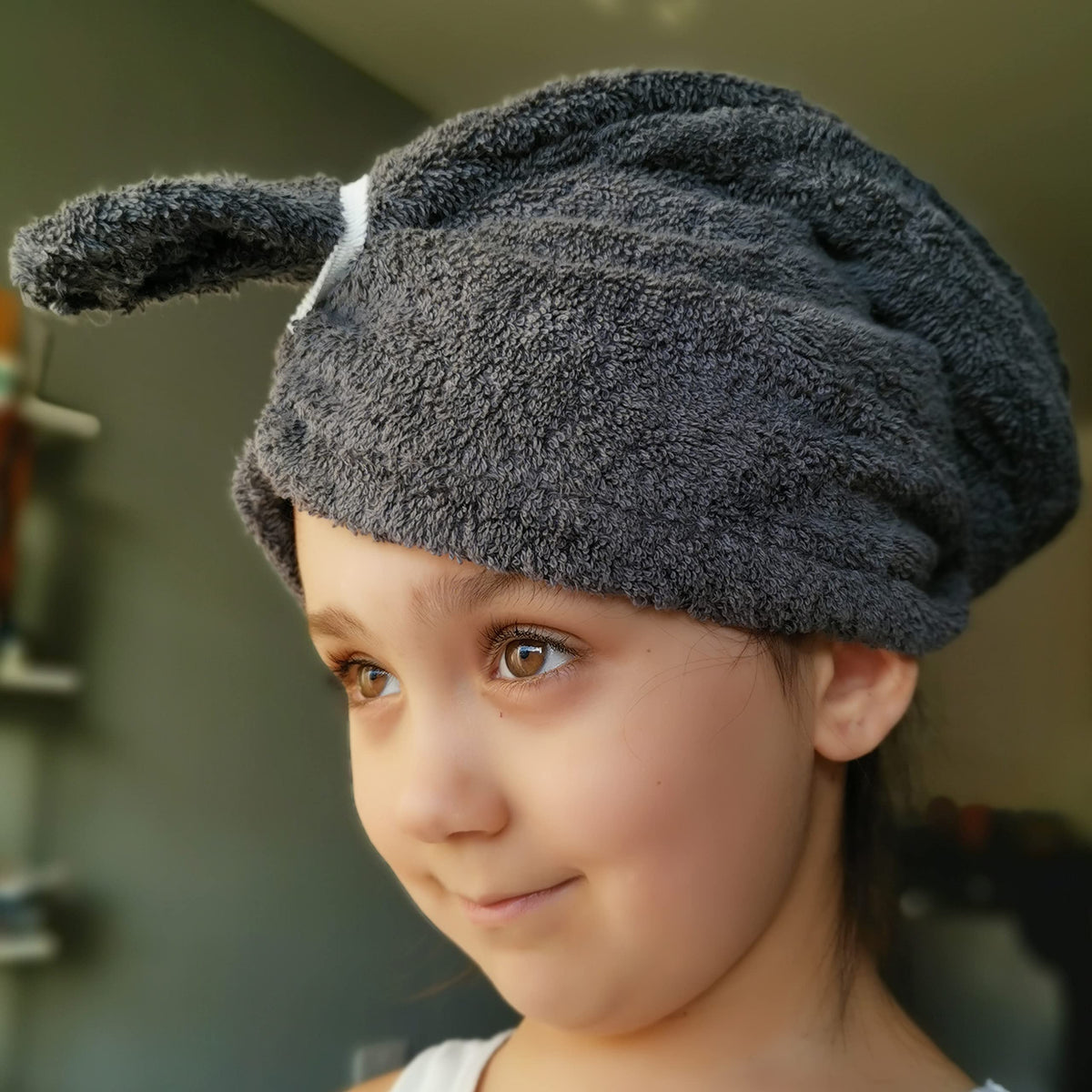 LLAMAXY 100% Pure Organic Cotton Hair Towel - Quick Twist Rapid Dry Turban Wrap for Adult and Child - 1 Pack Dark Grey
