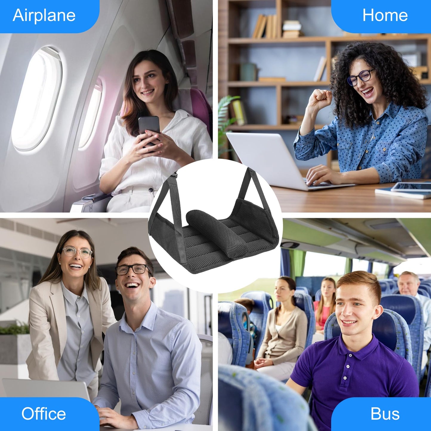 Portable Foot Hammock for Airplane, Foldable Hanging Foot Rest with Interval Sponge, Desk Leg Hammock with Thick Support Plates for Travel, Work
