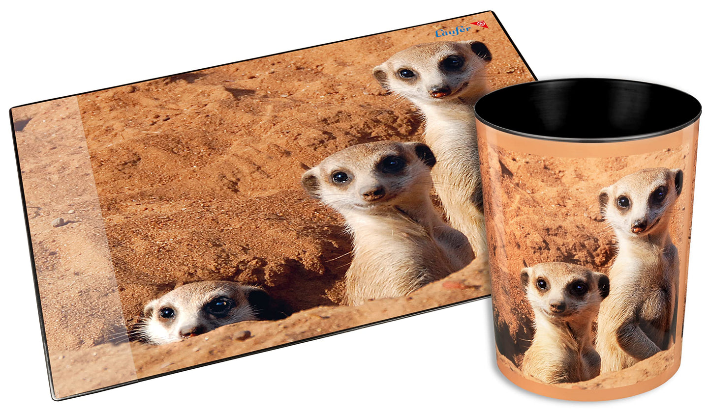 Läufer Runner trash, 13 litre trash can, Perfect for the nursery, Round, Sturdy Plastic, Meerkat