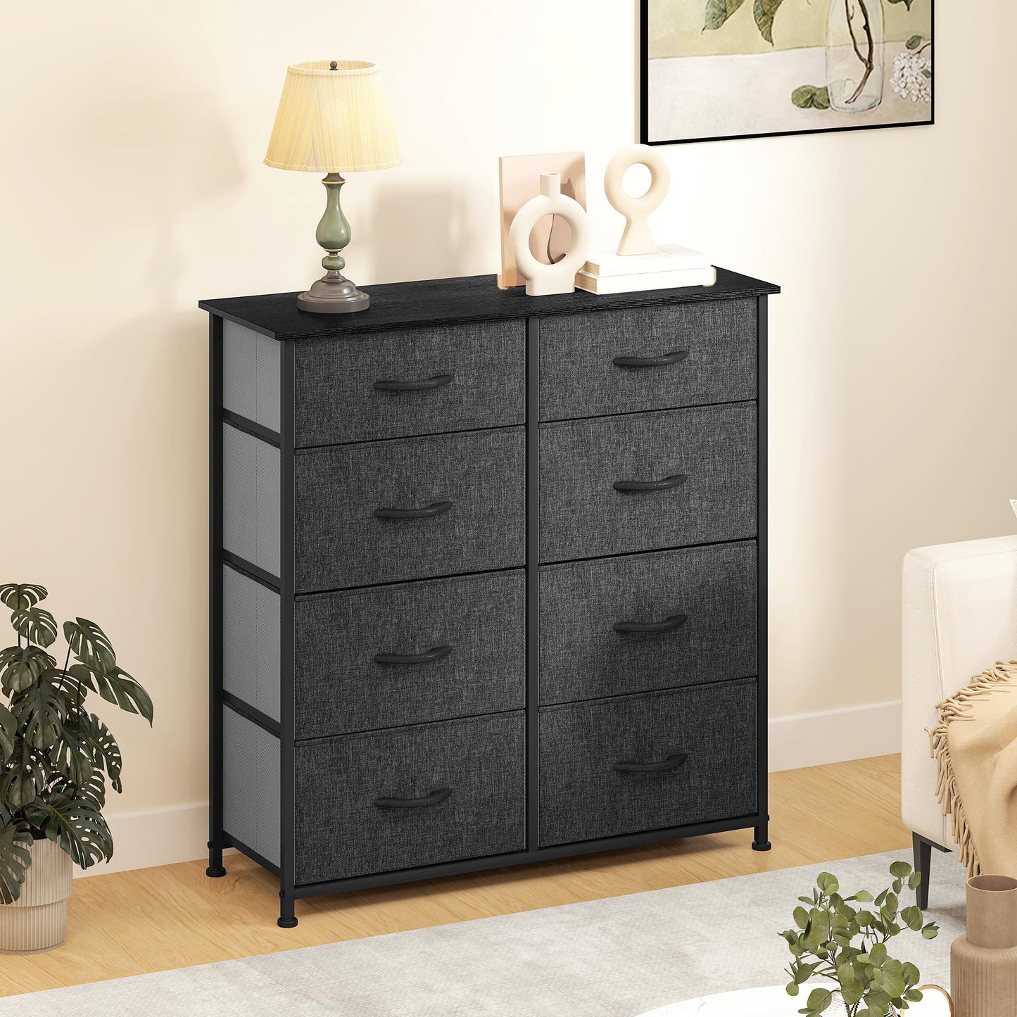 DWVO Chest of Drawers,Fabric Chest of Drawers Bedroom Cabinet with 8 Drawers,Dresser for Bedroom,Living Room With Handles,Wood Top and Sturdy Steel