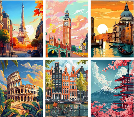 BEAYIOU 6 Pack Famous Landscape Diamond Art Kits for Adults Beginners,Full Round Drill DIY Diamond Painting Kits,Paint by Diamonds Dot Gem Art Crystal