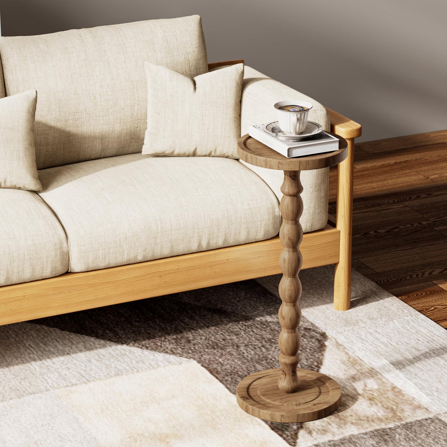 Wooden Round Side Table, Round Bar Table,Small End Table-Dunkle Holzfarbe