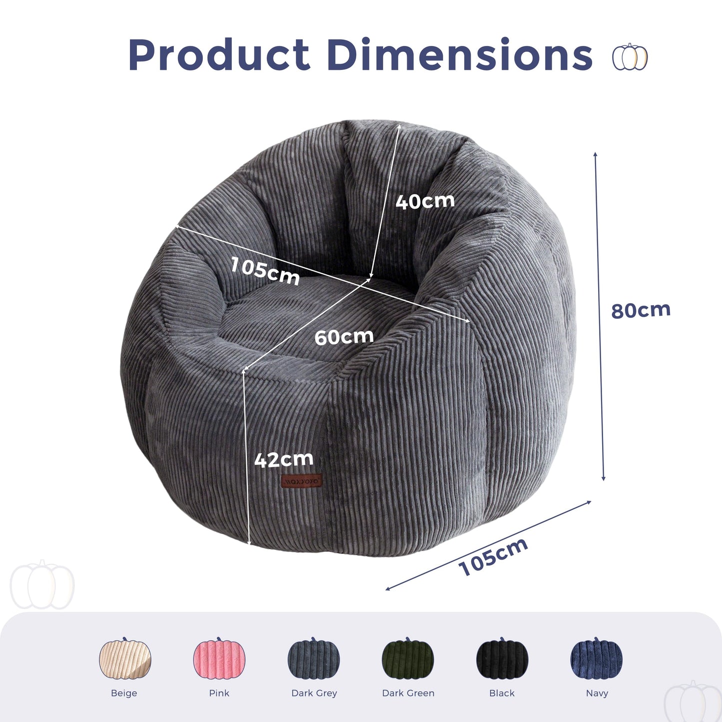 MAXYOYO Bean Bag Chair,Pumpkin Shaped Bean Bag Sofa Includes Filling,Comfy Corduroy Beanbag Sofa for Living Room Bedroom