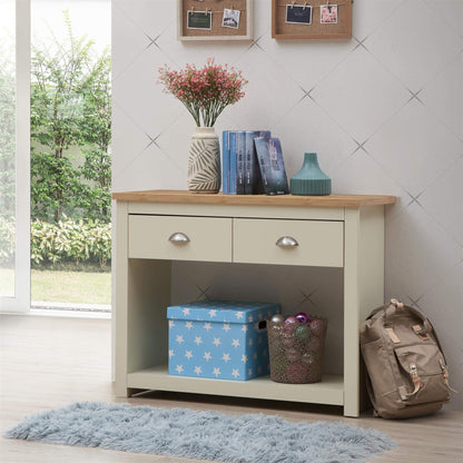 TAD TIMBER ART DESIGN UK Lisbon Console Hallway Side Table 2 Drawers Shelf Desk Storage Furniture Cream