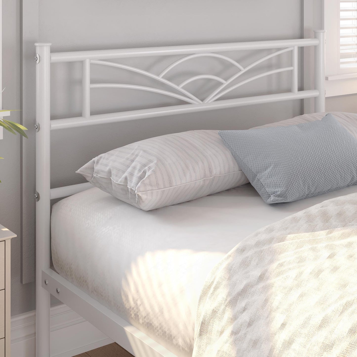 Yaheetech 3ft Single Metal Bed Frame with Cloud-inspired Design, White