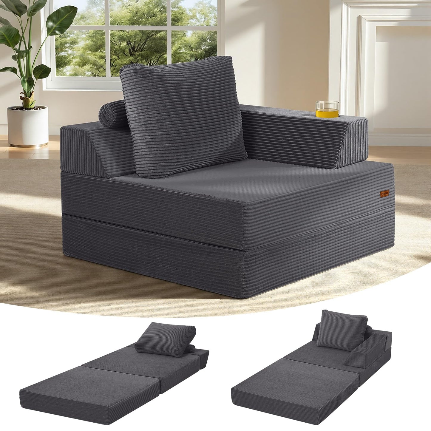 MeMoreCool Folding Sofa Bed Single, Convertible Boneless Couch with Pillow