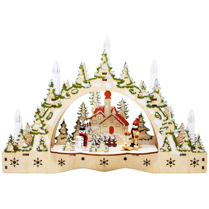 ToCi Illuminated candle arch with 5 LED candles and Christmas ski motif for Christmas decoration, window decoration and table decoration.