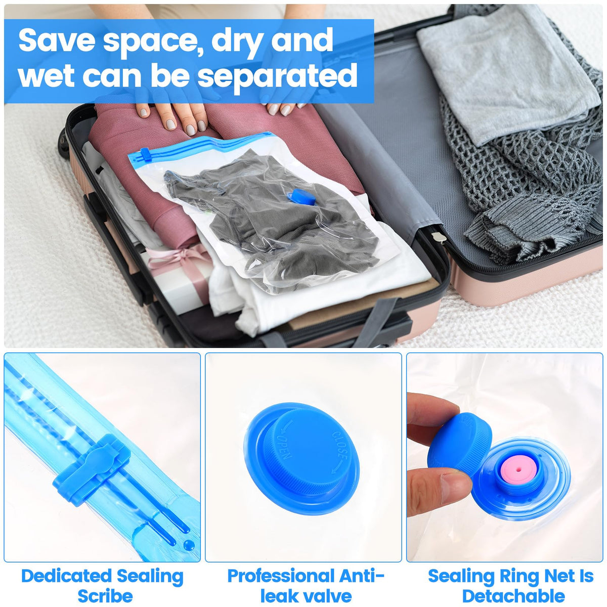 10 Pcs Vacuum Storage BagsVacuum Pack Bags for Clothes, Space Saver Compression Vacuum Bags for Clothing Pillows Duvets Bedding Quilt