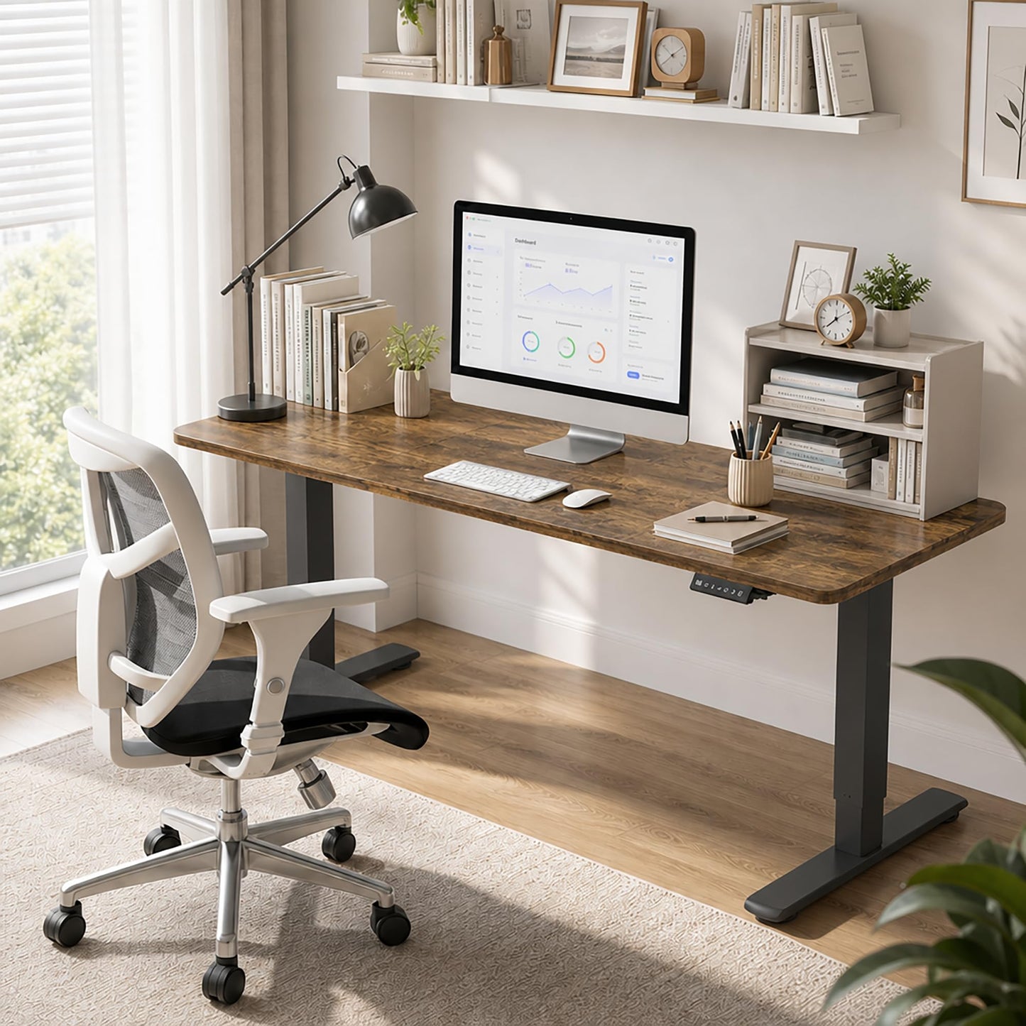 JUMMICO Electric Desk Standing Desk Height Adjustable Desk 160x70cm Brown
