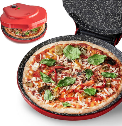 MisterChef Pizza Maker 1450W Ceramic Plates, 12 Inch / 30cm, 2,3 Metal, Free Recipe Book, Red