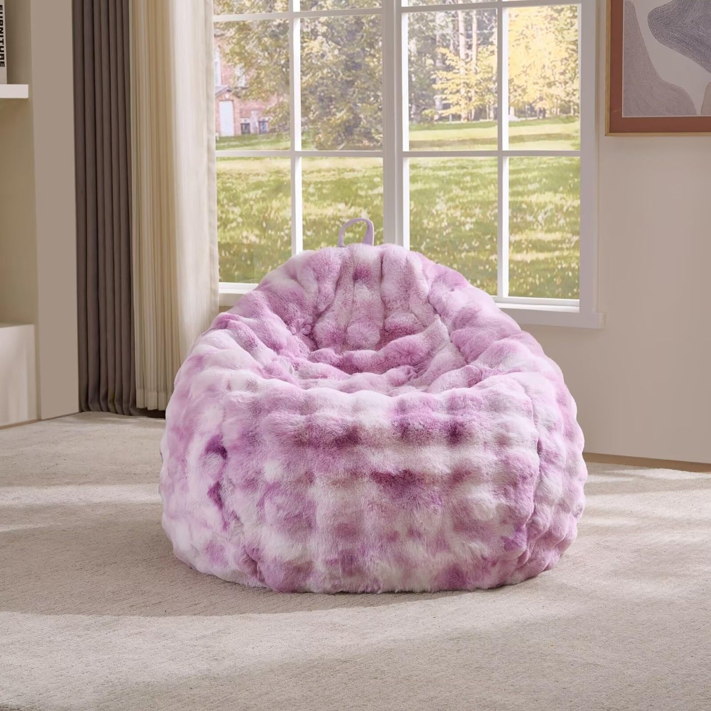 Fluffy Faux Rabbit Fur Bean Bag Chair Cover(No Filler),Cozy Shaggy Bubble Stuffed Animal Storage Large Bean Bag Cover for Bedroom Living Room,Fuzzy