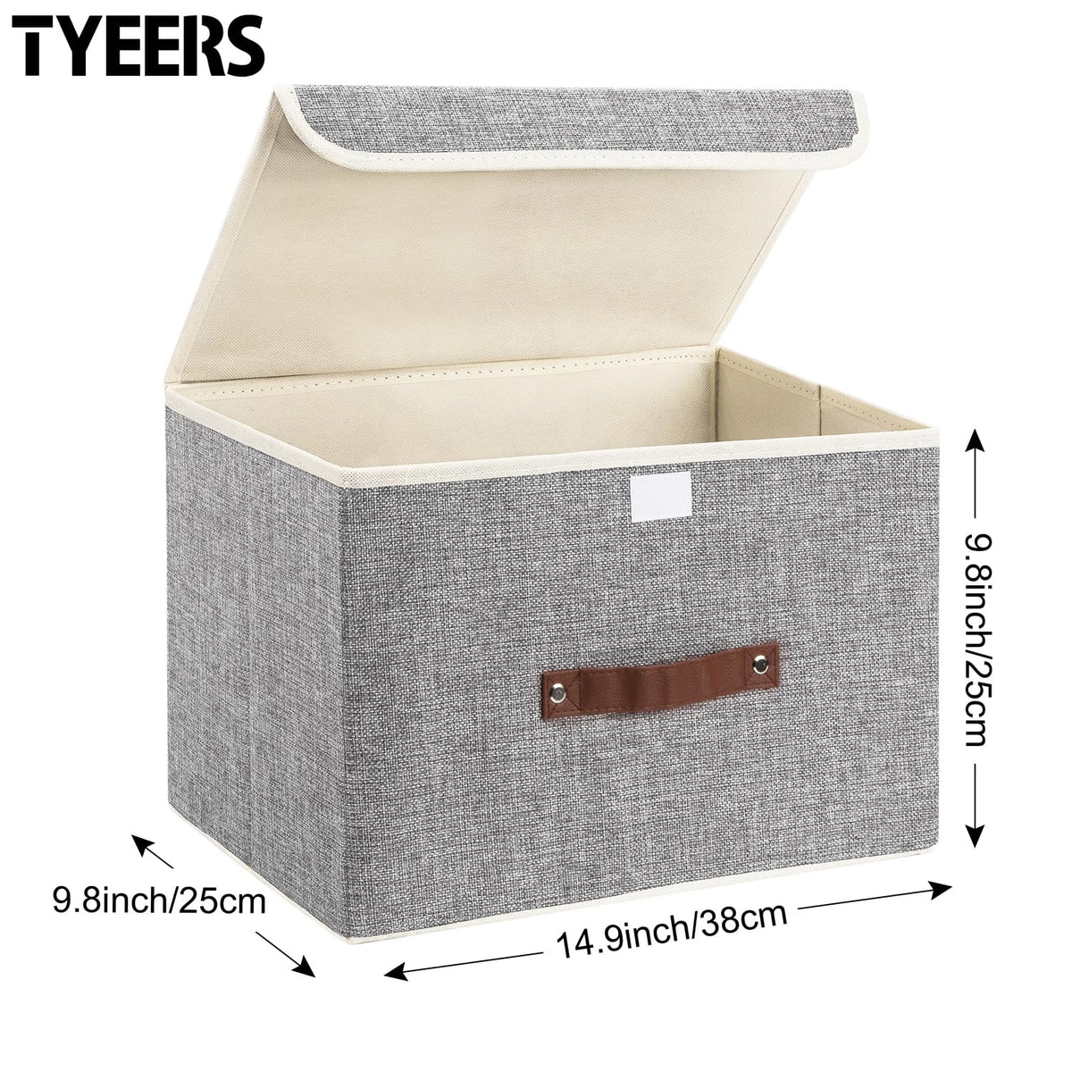 TYEERS Collapsible Storage Box with Lid, Fabric Storage Box for Clothes, Wardrobe Storage, 38x25x25 cm, Set of 2, Grey