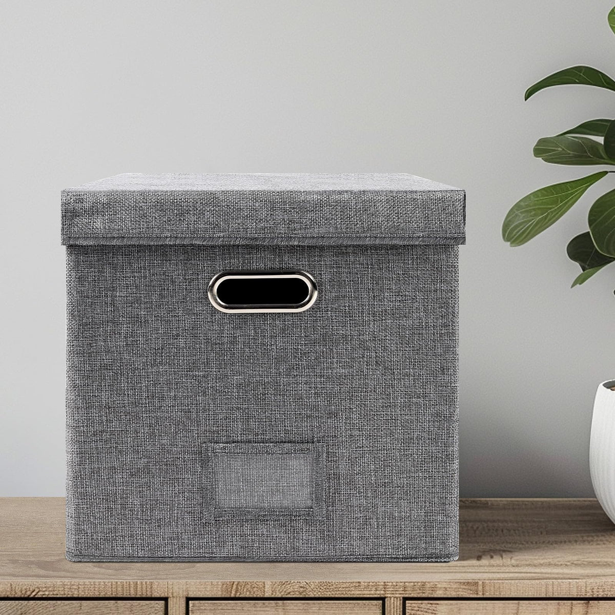 flaxarne Decorative Vinyl Record CD Storage Box with lid and Reinforced Handle Collapsible Storage Box for 50+ Single LPs 33 * 33 * 33cm
