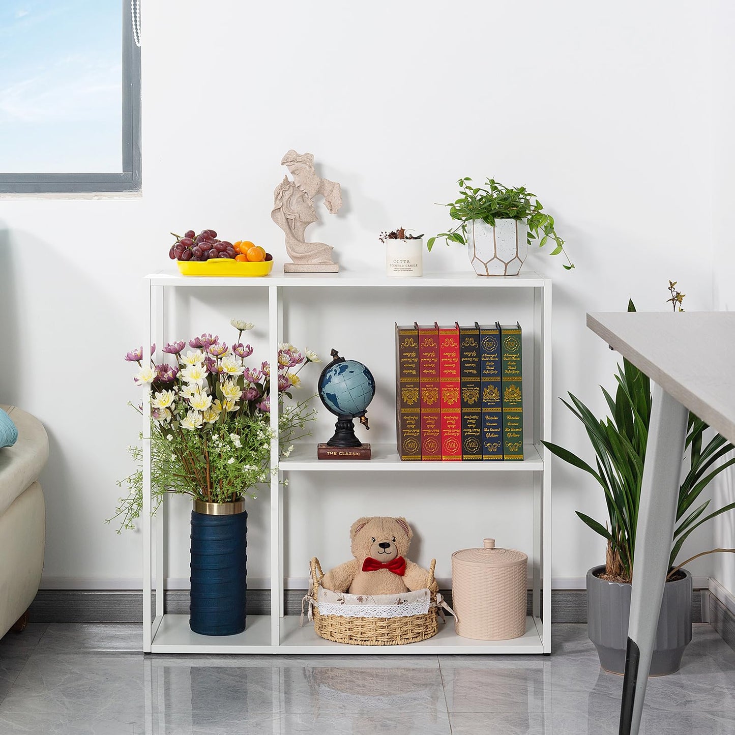 HDANI Console Table,3 Shelf Sofa Table,Thin Entryway Table,Metal Frame Couch Table for Small Spaces,Living Room,Hallway (White, 80×25×75cm)