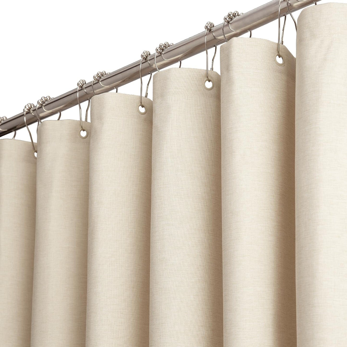 BTTN Cream Shower Curtain, Extra Long Linen Textured Weighted Mould Proof Resistant Fabric Shower Curtains, Heavy Duty Waterproof Washable Shower