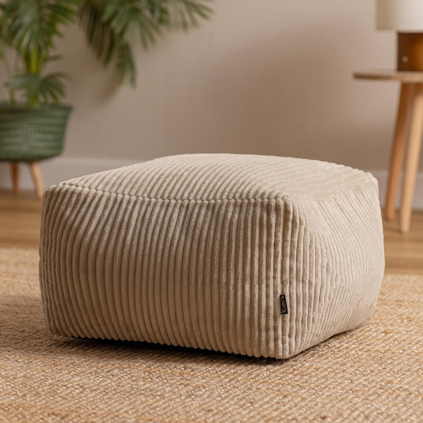 icon Amara Small Cord Bean Bag Footstool with Filling Included, Beige