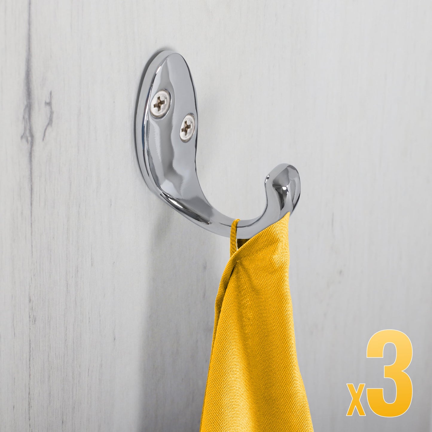RICOO Modern Coat Hooks, MH014-S3, Set of 3 Wall Mounted Coat Rack in Sleek Silver - Premium Zinc Alloy Clothes Hooks for Wall