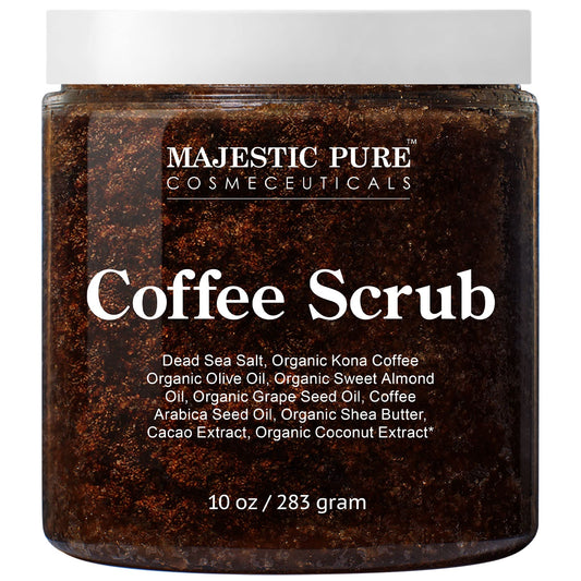 Majestic Pure Arabica Coffee Scrub - All Natural Body Scrub for Skin Care, Stretch Marks, Acne & Cellulite, Reduce the Look of Spider Veins, Eczema,