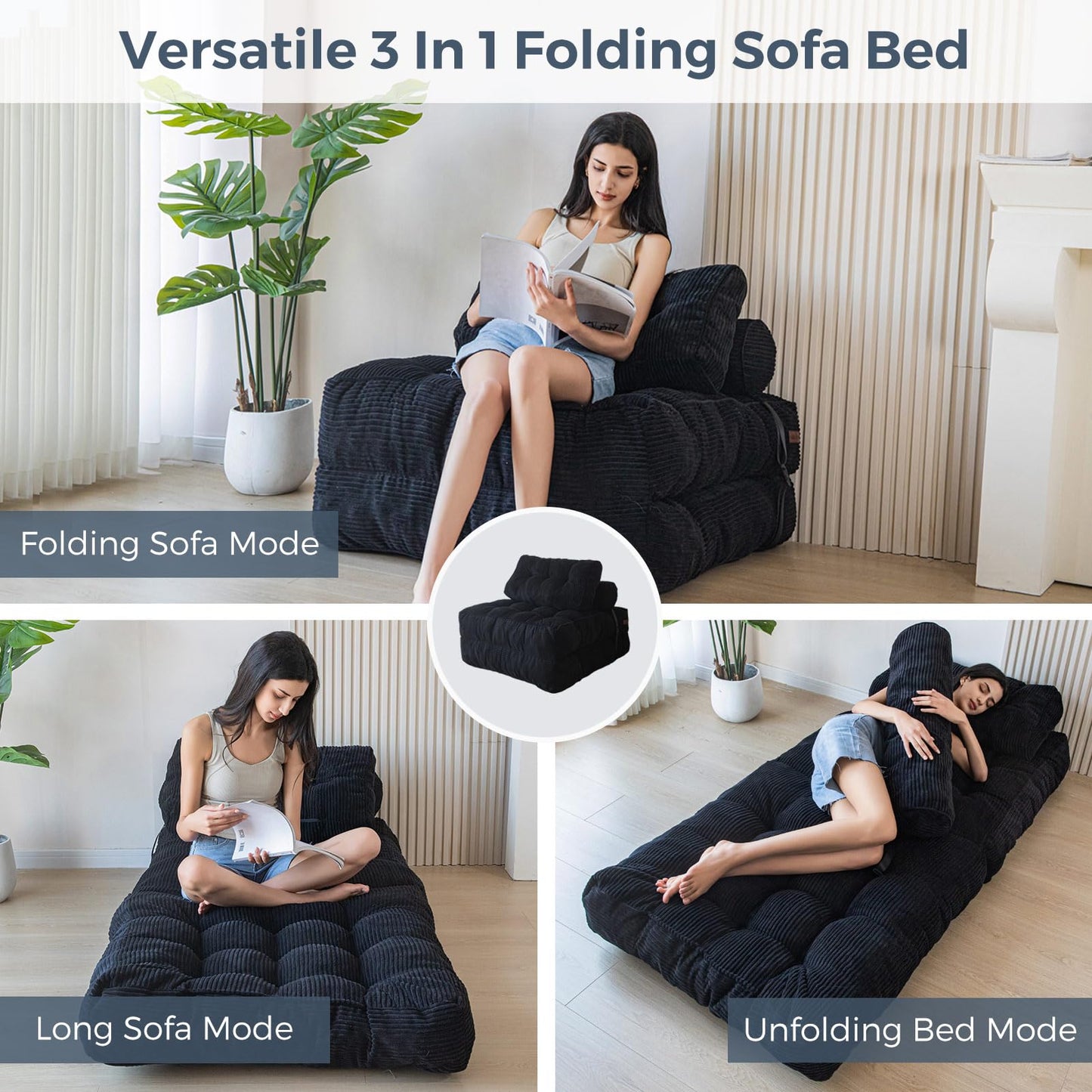 MAXYOYO Folding Sofa Bed, Convertible Sleeper Chair with Pillow Foldable Mattress with Back Support