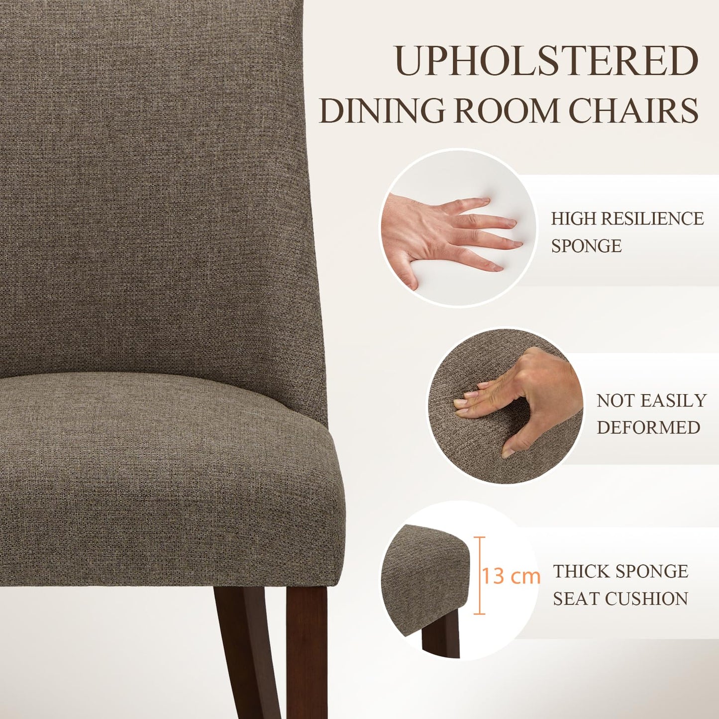 COLAMY Upholstered Dining Chairs Set of 4, Linen Fabric Parsons Dining Room Chairs with Curved Backrest, Solid Rubber Wood Legs