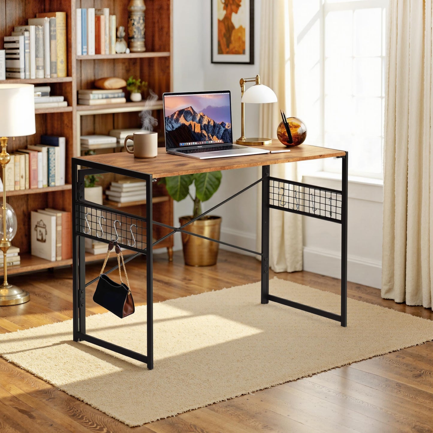FurnitureR Folding Computer Desk 100x50cm, No-Screw Assembly Home Office Desk with Removable Tabletop