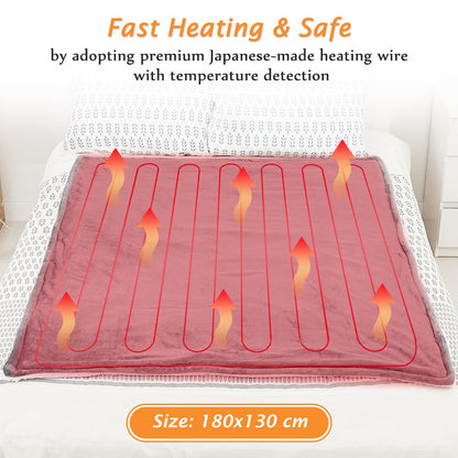Mia&Coco Electric Heated Blanket Throw Flannel Sherpa Fast Heating 180x130cm, 10 Heat Levels & Up-to-9-Hours Auto-Off Timer & LED Display, for Home