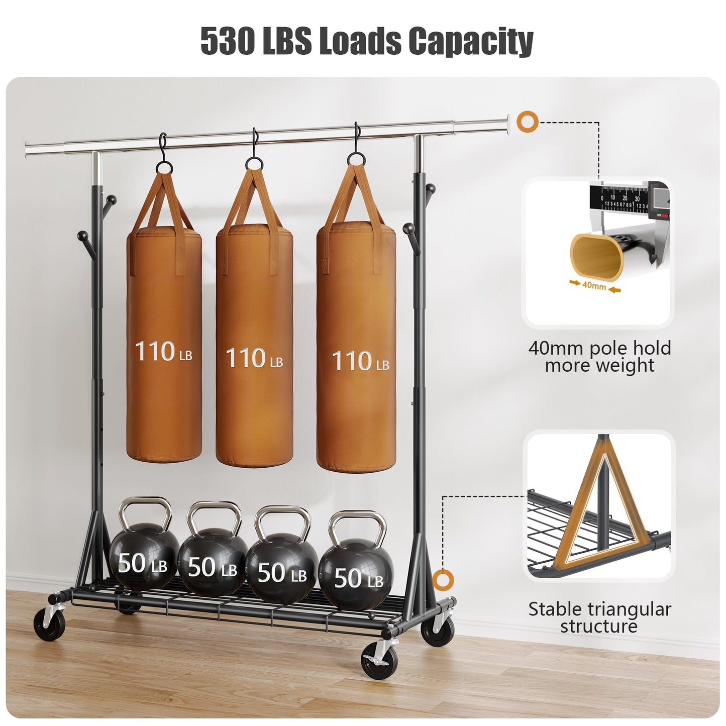 Gewudraw Clothes Rack Heavy Duty 240 KG Capacity, Portable, Foldable, Black