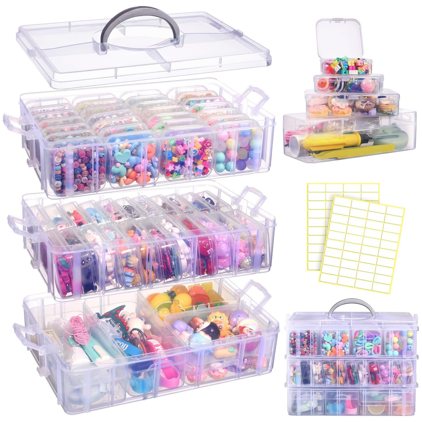 Funtopia Craft Organiser 59 Pack, 3-Tier Stackable Container Box with Lids