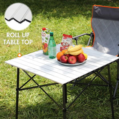 Portal Aluminium Folding Camping Table Square Roll Up Top 4 Person Compact Garden Table with Carry Bag for Picnic Camp Backyard BBQ, Silver