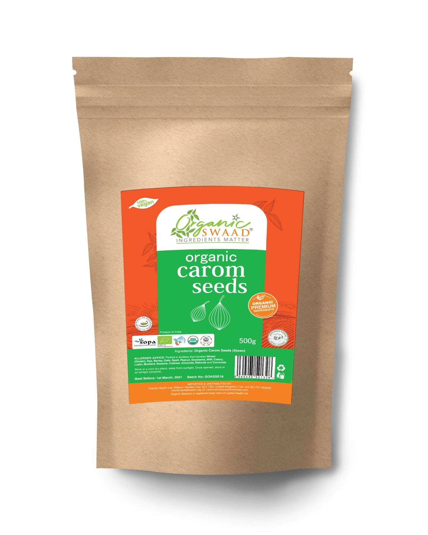 Organic Carom Seeds (Ajwain) 500g by Organic Swaad