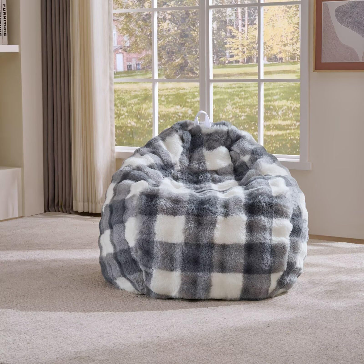Fluffy Faux Rabbit Fur Bean Bag Chair CoverNo Filler,Cozy Shaggy Bubble Stuffed Animal Storage Large Bean Bag Cover for Bedroom Living Room,Fuzzy