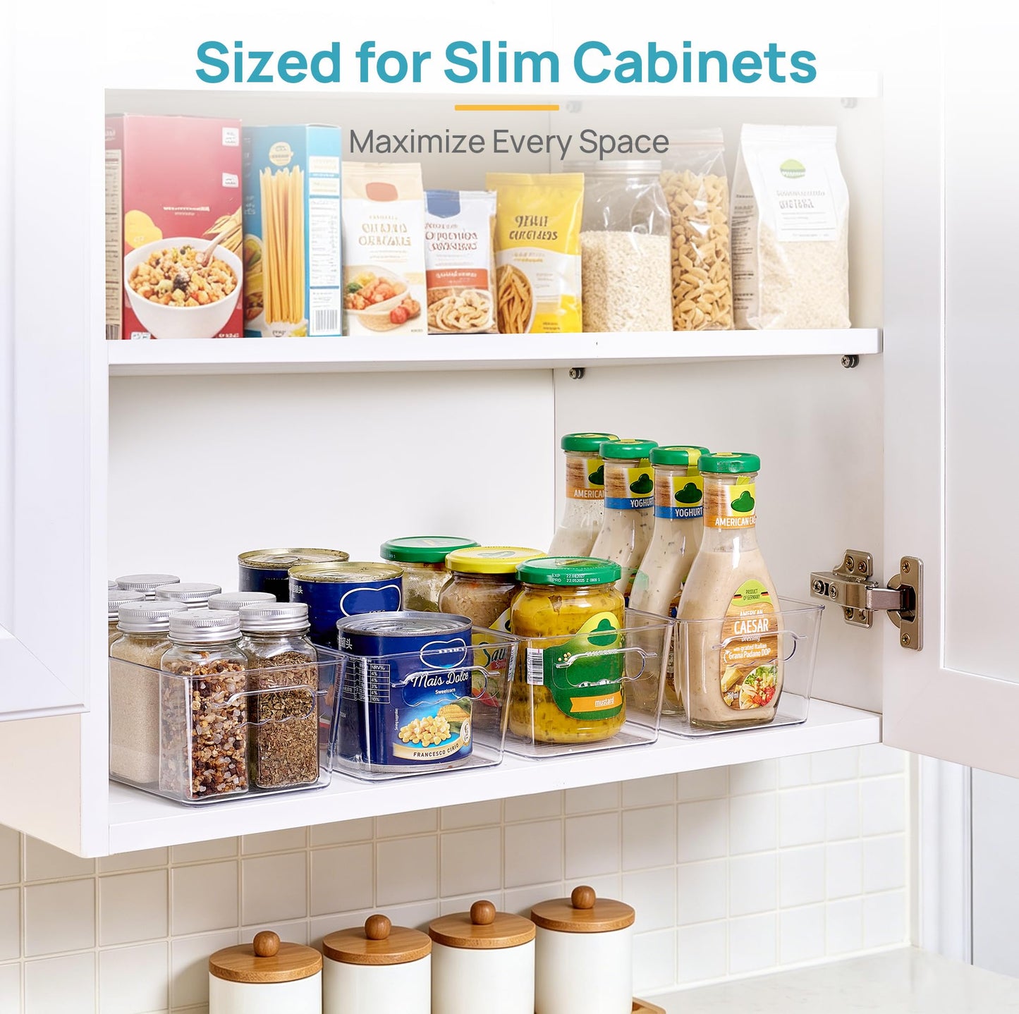 Vtopmart Narrow Clear Plastic Storage Boxes for Kitchen Cupboard 6Pack