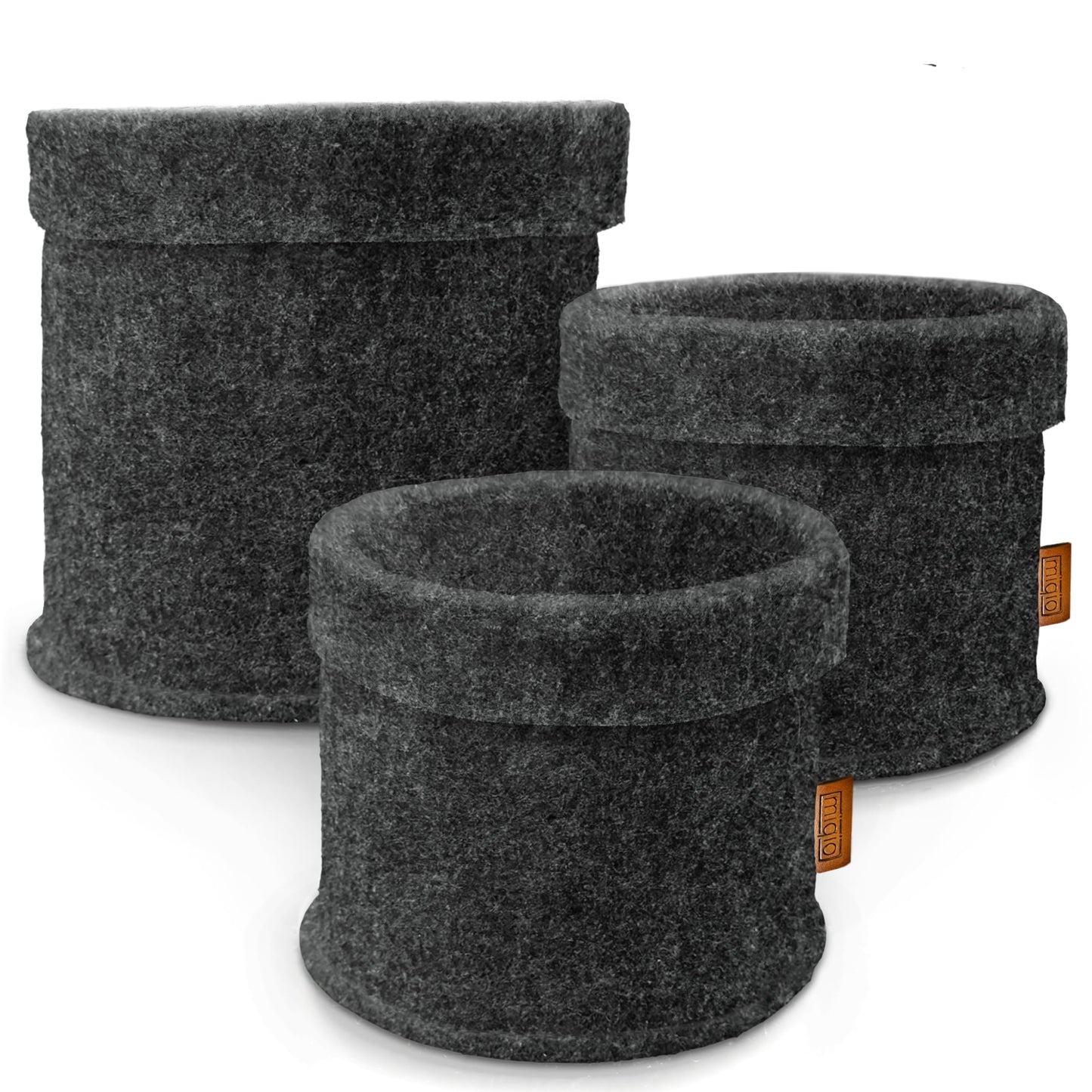 Miqio® Design Premium Felt Basket - Storage Baskets Round - Set of 3 - Plant Basket - Flower Planter - Oeko-Tex Certified