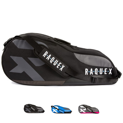 Raquex Tennis Bag - Racket Bag for Tennis, Badminton & Squash Racquets. Blue, Black or Magenta. Badminton Bag, Holds up to 6 Racquets + Accessories +