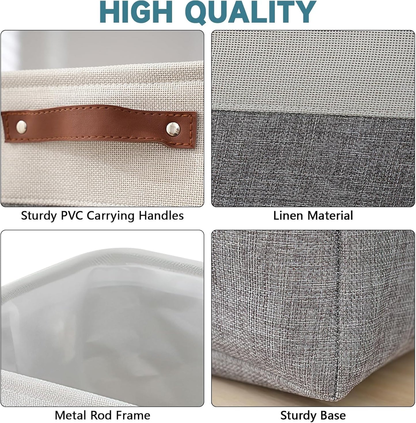 Malloom 6 Pack Fabric Cube Storage Boxes 30x30x30, Square Grey Storage Basket with Handles