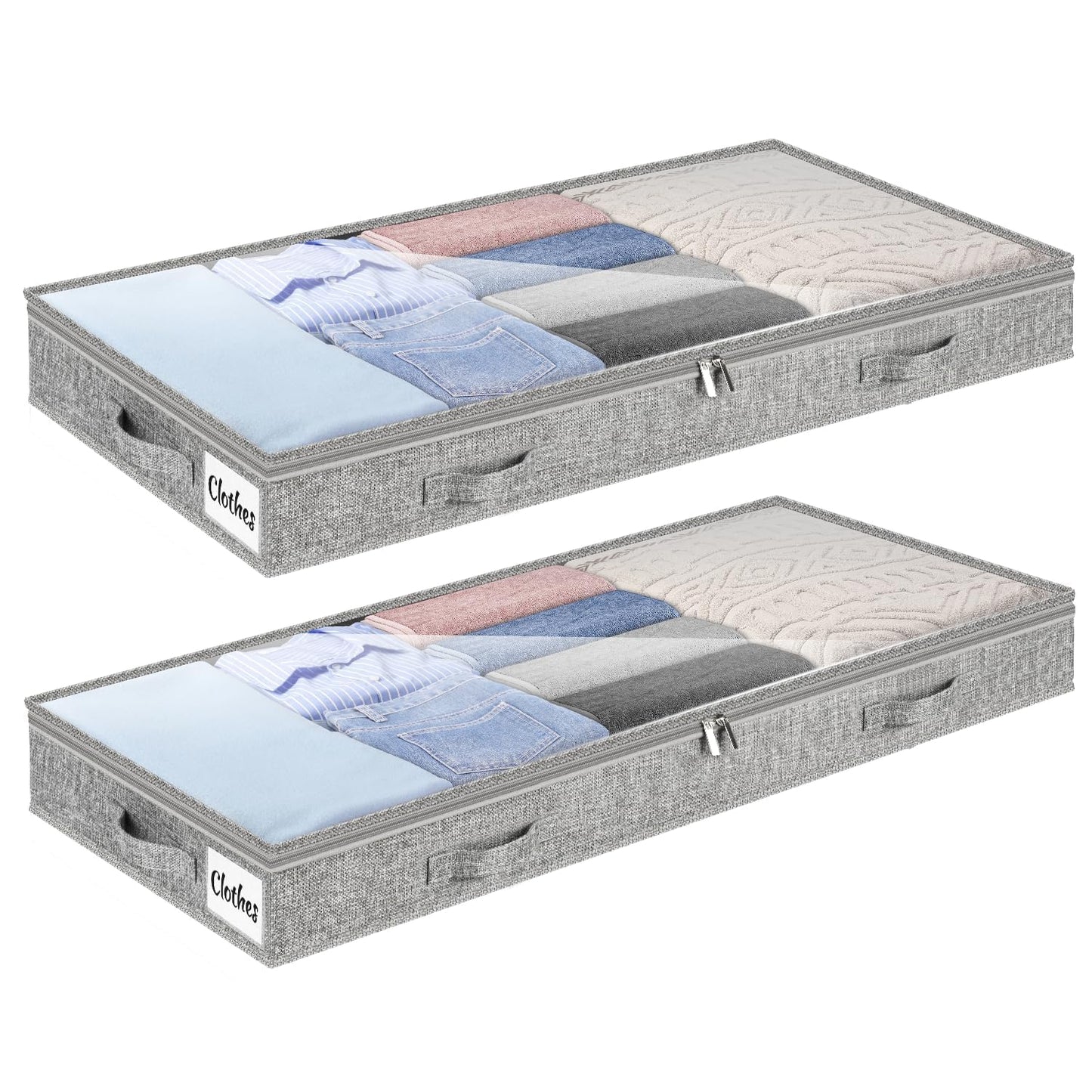 Kukikan Underbed Storage Drawers Set of 2, Lightweight Underbed Clothes Storage Container Bins with No Structure, Shallow Storage Bag for Dorm & Home