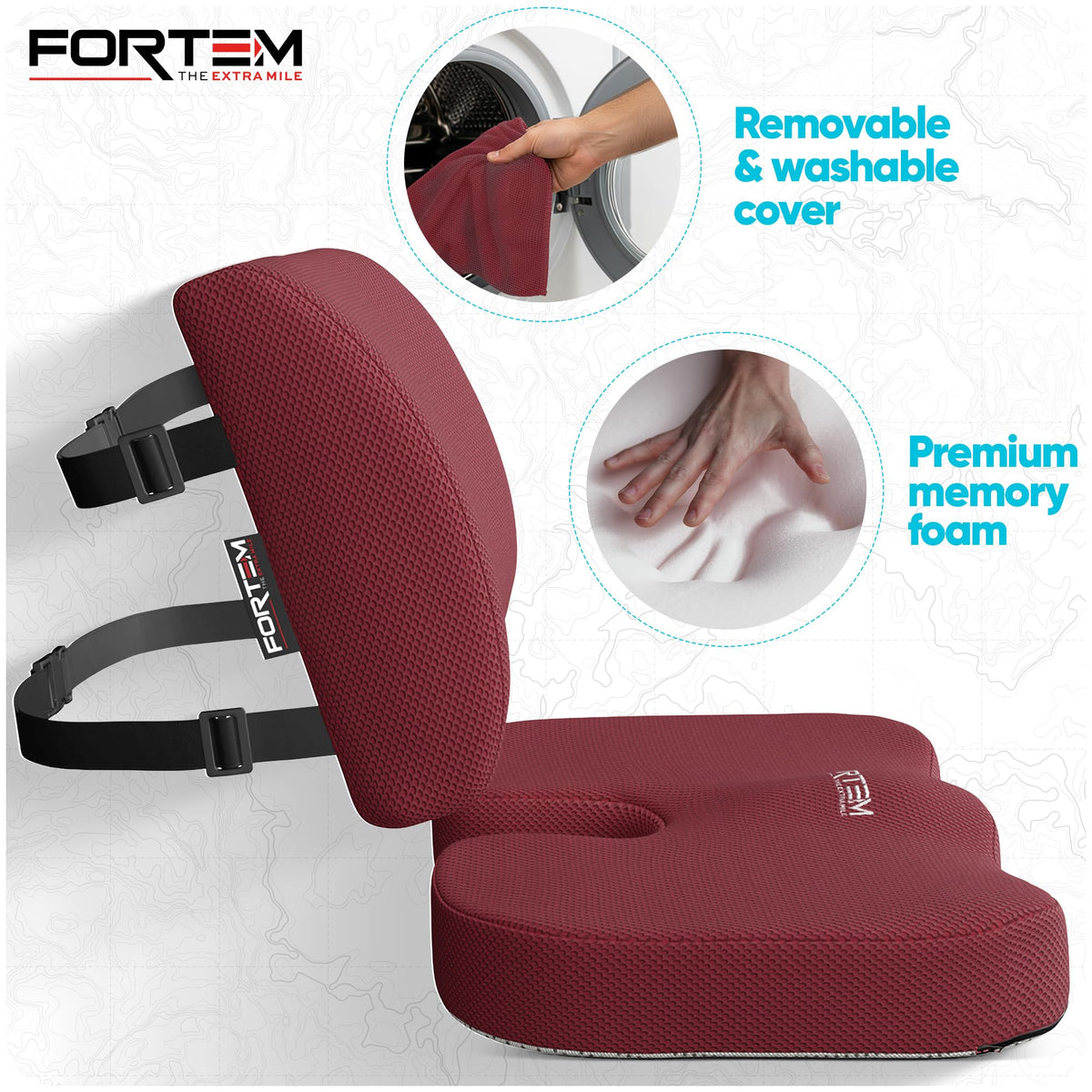 FORTEM Seat Cushion & Lumbar Support for Office Chair, Car Seat Combo