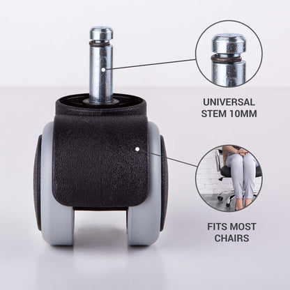 50 mm Rubber Chair Wheels Office Chair Castors Replacement Wheels Twin Castors Swivel Wheels Universal Stems for Replacement Casters No